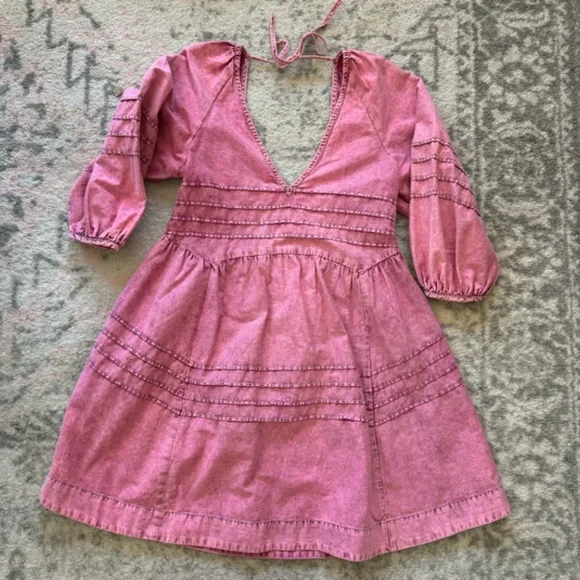 Free People Sweet Surrender Mini Dress Acid Rose Wash Xs